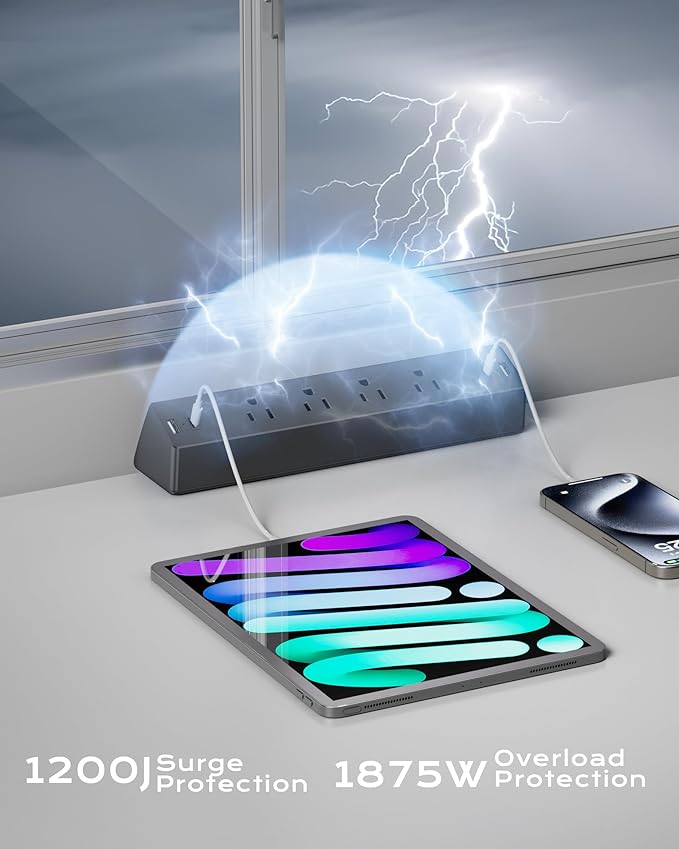 Desk Clamp Power Strip, ACOZVIN Desk Outlet Charging Station Surge Protector, 4 AC Outlets 4 USB Ports(2 USB C), 6Ft Cord, Desktop Mount Power Station for Office Home, Fit 1.7" Tabletop Edge