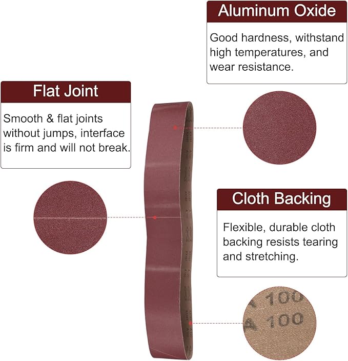 uxcell 10pcs 6" x 89" Sanding Belts 100 Grits Aluminum Oxide Abrasive Belt Sander Paper Sanding Papers for Metal Wood Grinding Polishing, Reddish Brown