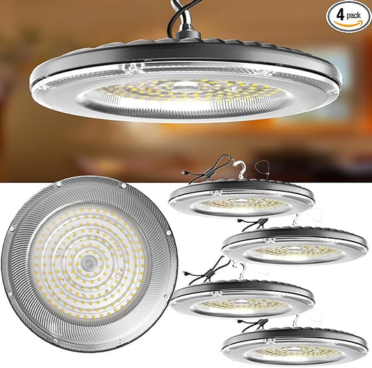 Lightdot 320W LED High Bay Shop Light 45000lm (Eqv.1200W MH/HPS) UFO High Bay LED Light, 5000K Daylight High Bay Lighting for 30-42Ft Height, Energy Saving to 2200KW*4/Y(5Hrs/Day) -4Pack