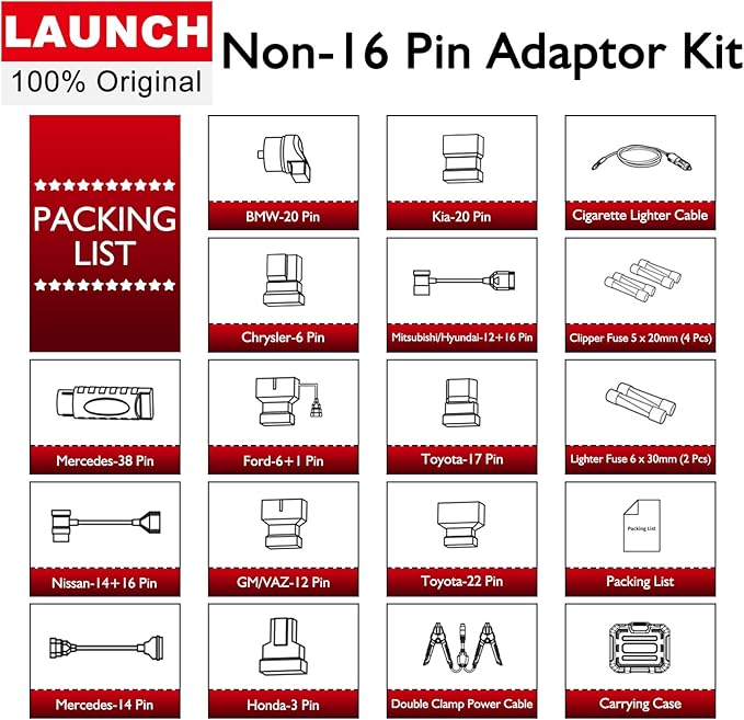 LAUNCH Non-16 Pin Adapter Kit OE-Compliant Connectors Compatible for All LAUNCH X-431 Diagnostic Tool [X-431 V/V+, X-431 PRO S+/3S+/5/Mini, X-431 PAD III/V/VII]