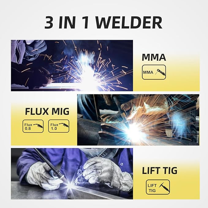 Mig welder, MYYWELD 140 MIG/Stick/Lift TIG 3 in 1 Welder 110V Gasless Flux Core Wire Welding Machine No Gas IGBT Inverter (MWM140)