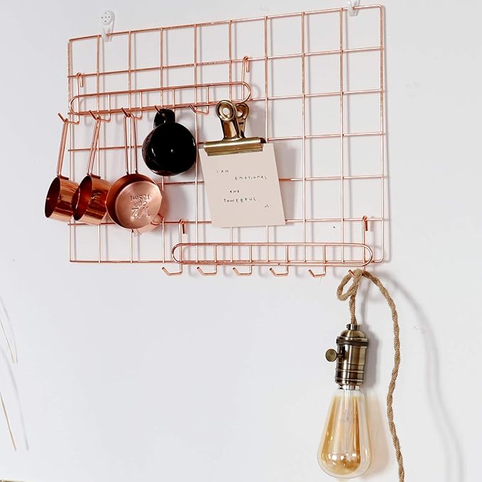 FRIADE Rose Gold Grid Hooks Rack for Wall Grid Panel,Hanging Hooks for Wall Grid Storage and Display，Size 10.7”x 2.8”x1.8 ”,2 Pack