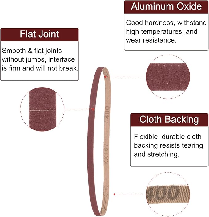uxcell 20pcs 1-1/2" x 30" Sanding Belts 400 Grits Aluminum Oxide Abrasive Belt Sander Paper Sanding Papers for Metal Wood Grinding Polishing, Reddish Brown