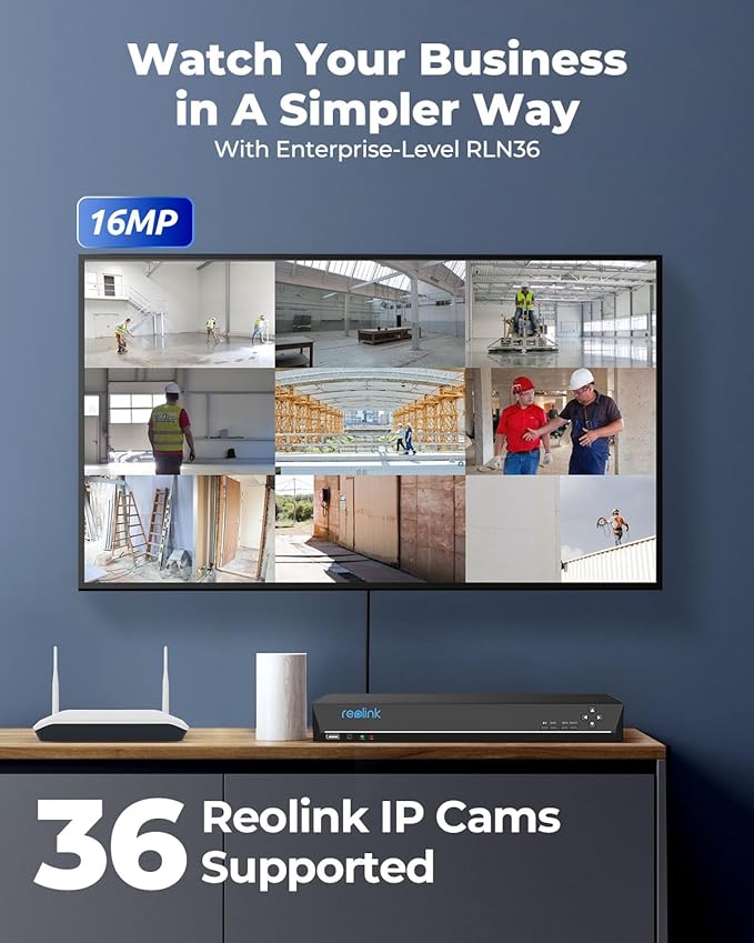 REOLINK 36CH Network Video Recorder for Home Security Camera System,Only Work with 16MP/12MP/4K/8MP/5MP/4MP The Same Brand PoE IP Cam,Integrated O/I Alarm System,3 HDD Bays,No HDD Included,RLN36