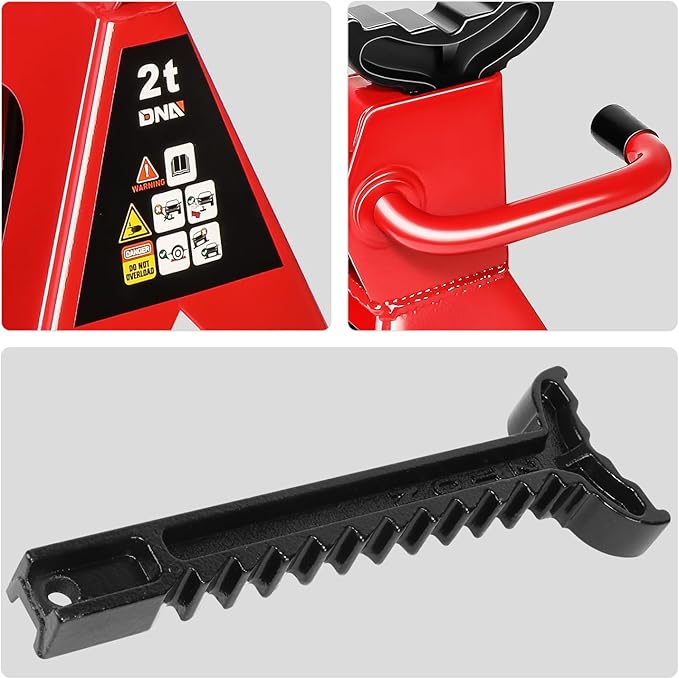 DNA MOTORING Low Profile Hydraulic Trolley Service/Floor Jack Combo with 2 Ratchet Jack Stands, 2 Ton (4000 lbs) Capacity,Red, TOOLS-00476-RD
