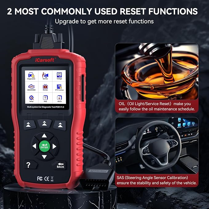 iCarsoft OBD2 Scanner POR V1.0 for Porsche/Cayenne/Macan/911, All System Diagnostic Tool Oil/SAS Reset Battery Test 10 OBD2/EOBD Modes CAN Car Scan Code Reader/ECU Coding/DTC/Live Data/Freeze Frame