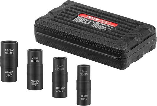 VEVOR Lug Nut Impact Socket Set - 4 Lug Nut Sizes 1/2 inch Drive Metric and SAE 6-Point Flip Socket CR-MO Steel Wheel Socket Set with Storage Case and Extension Bar for Auto Repair