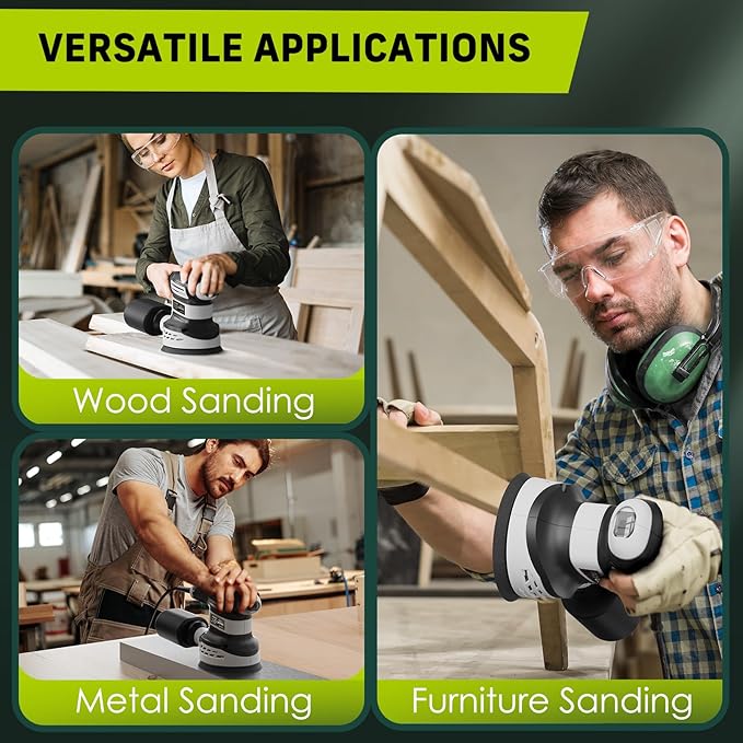 Orbital Sander 3.0AMP(360W),14000RPM Random Orbit Sander Tool with 6 Variable Speeds, 5" Electric Palm Sander Kit with Dust Bag,15pcs Sandpapers for Woodworking & Sanding, Light Gray