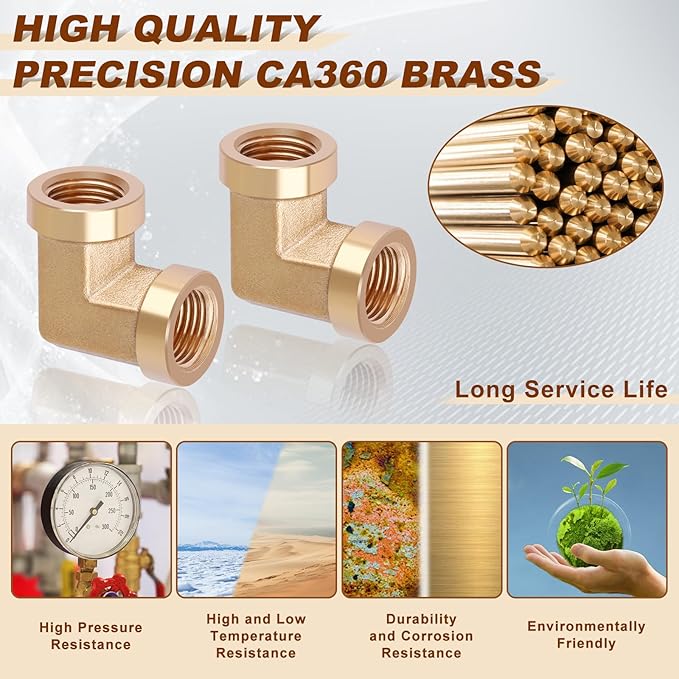 5pcs 1/8” Brass Fittings 90 Degree Barstock Street Elbow 1/8" NPT Female Pipe to 1/8" NPT Female Pipe 1/8 NPT Female Elbow Forged Brass Pipe Fittings
