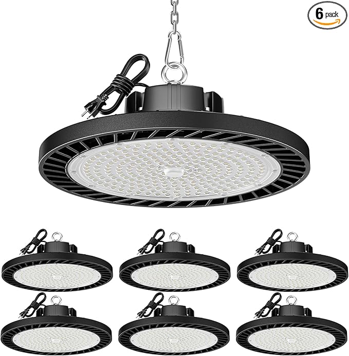 UFO LED High Bay Lights 5000K 150W 6 Pack, Led Shop Lights Commercial Bay Lighting for Garage Workshop Warehouse, Super Bright Daylight, 22500 LM, 120V, Power Cord Included