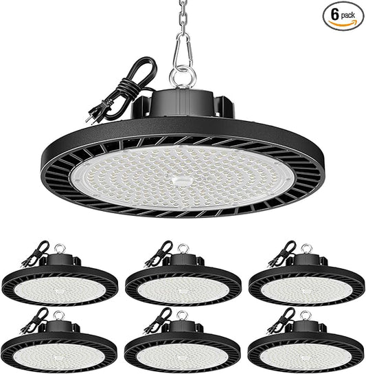 UFO LED High Bay Lights 5000K 150W 6 Pack, Led Shop Lights Commercial Bay Lighting for Garage Workshop Warehouse, Super Bright Daylight, 22500 LM, 120V, Power Cord Included