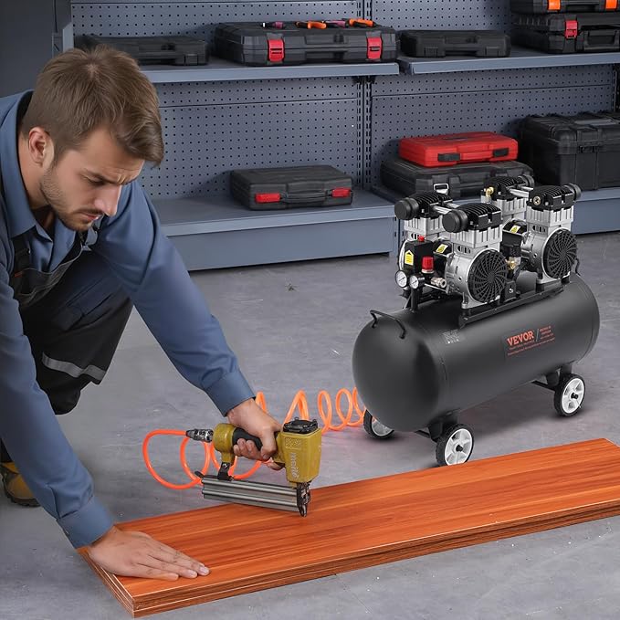 VEVOR Air Compressor, 20 Gallon Steel Tank, 4HP 10.6 CFM@90 PSI Oil Free Air Compressor & Max. 125PSI Pressure, 78dB Ultra Quiet Compressor for Auto Repair, Tire Inflation, Spray Painting (220V 60Hz)