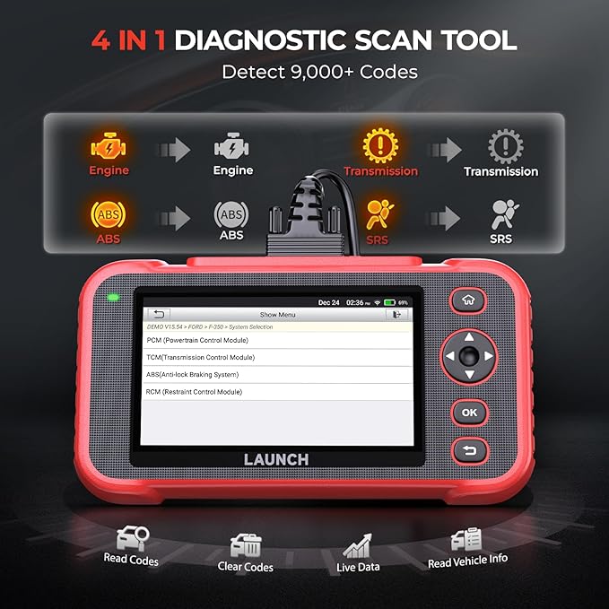 LAUNCH OBD2 Scanner CRP129I V2.0, Car Diagnostic Scan Tool Check Engine Transmission ABS SRS with 12 Reset DPF Oil ADBLUE AFS AIRFUEL Bleed BMS Brake ETS INJEC SAS TPMS, Auto VIN Code Reader
