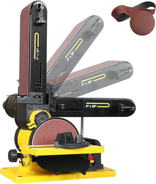 4.3A Belt Sander, 4 x 36 in. Belt & 6 in. Disc Sander, Double Dust Exhaust Port, Steel Base, 2Pcs Sandpapers Included
