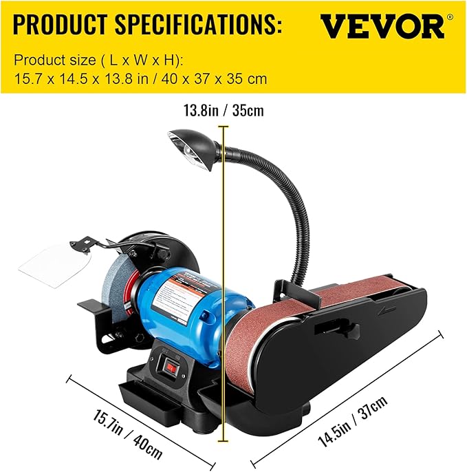 VEVOR 5" Disc Sander and 1" x 30" Belt Sander Combo with 2.5A Induction Motor, Powerful Woodworking Bench Sander with 0-45° Adjustable Cast Aluminum Work Table