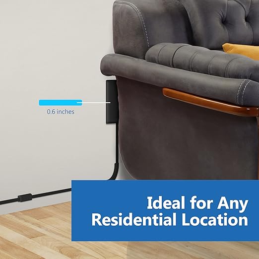 LIDER Flat-Face Outlet Extender with 3 Receptacles, Ultra-Thin Wall Plate Plug with Cord Extender and 3-Outlet Power Strip, 3ft Cord, LWE3-315-BK, Black