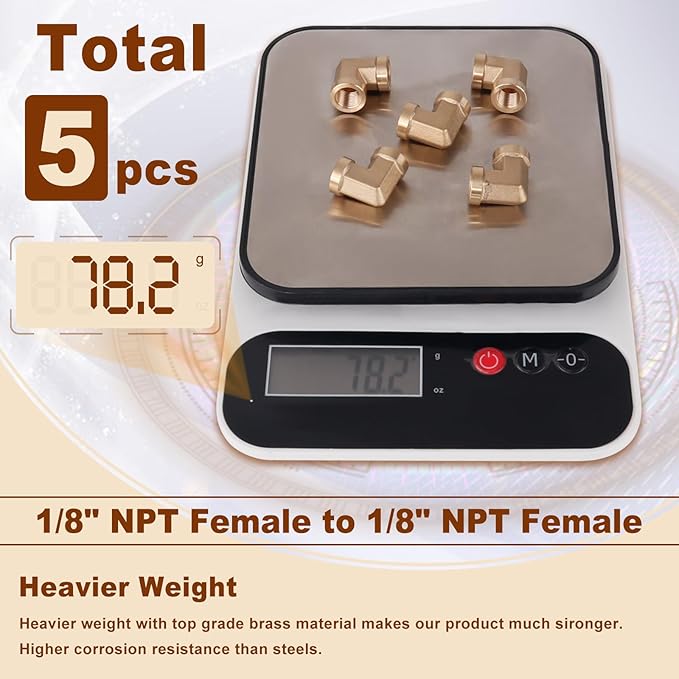5pcs 1/8” Brass Fittings 90 Degree Barstock Street Elbow 1/8" NPT Female Pipe to 1/8" NPT Female Pipe 1/8 NPT Female Elbow Forged Brass Pipe Fittings