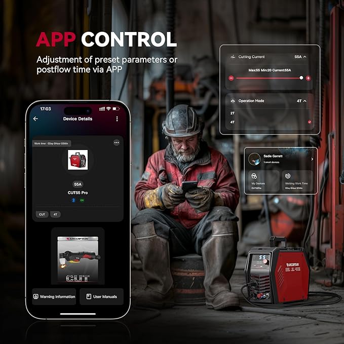 ARCCAPTAIN iControl Cut55 Pro Plasma Cutter, [APP Control] 55 Amp Non-Touch Pilot Arc 110V/220V Plasma Cutter Machine, Large LED Display and 2T/4T, 3/4 inch Maximum Cut, DC Inverter IGBT