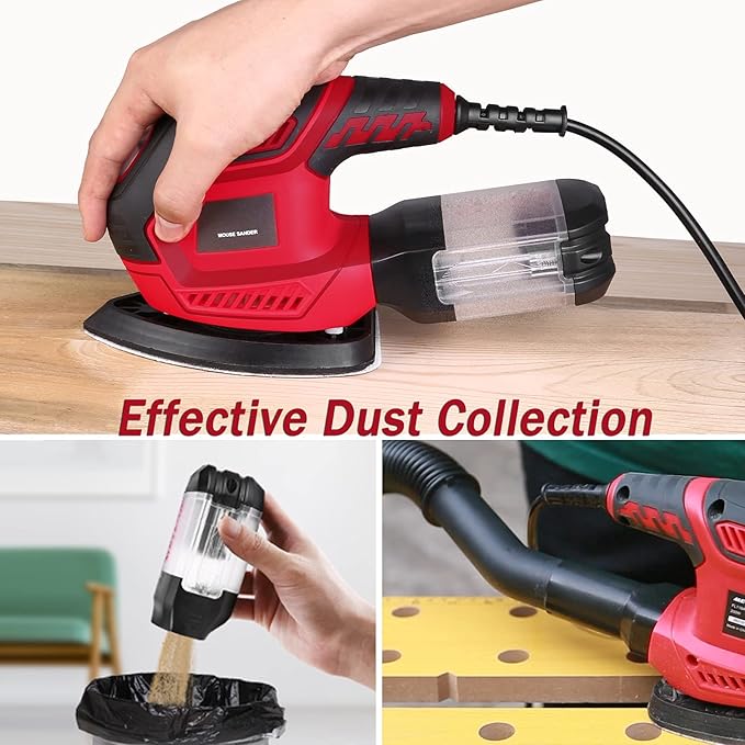 Sander, 200W Compact Electric Sander with 20Pcs Sandpapers & 2Pcs Polishing Pads, 14000 RPM, Hand Sanders with Efficient Dust Collection System for Wood,Woodworking,Sanding Works in Home