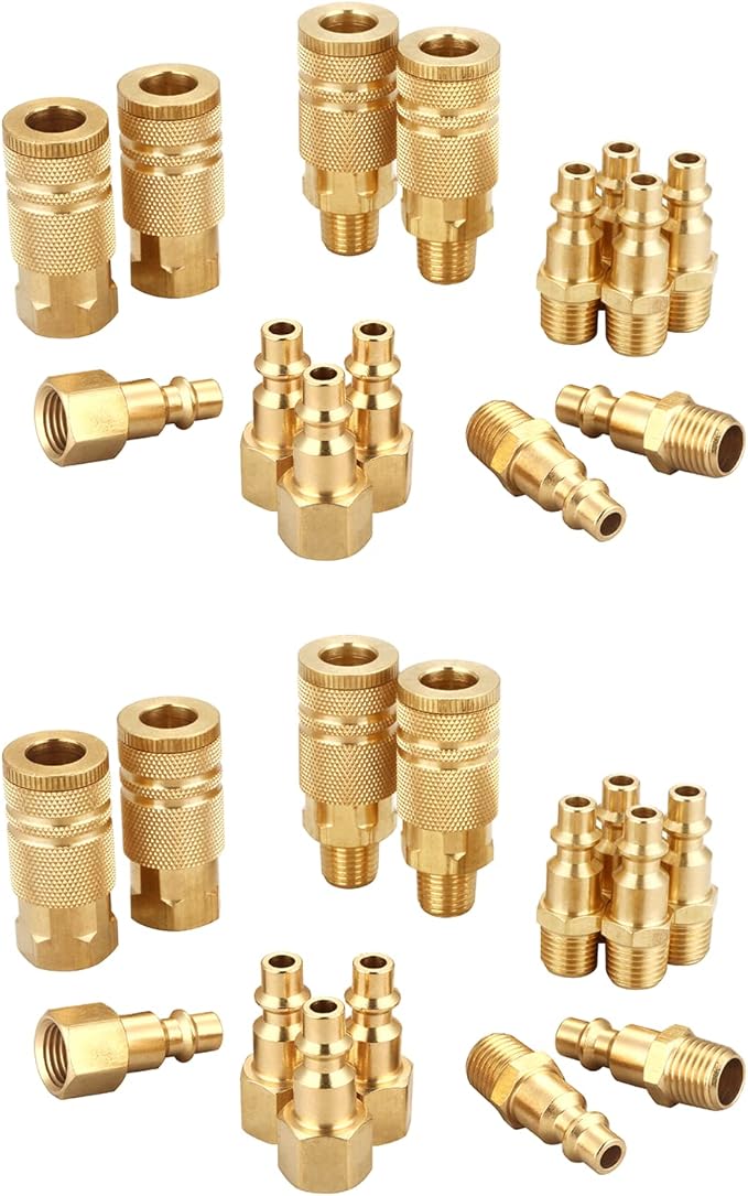 Air Hose Fittings, (28 Piece) Quick Connect Air Compressor Accessories Kit, Brass Industrial Air Coupler and Plug Kit - 1/4 Inch NPT Fittings