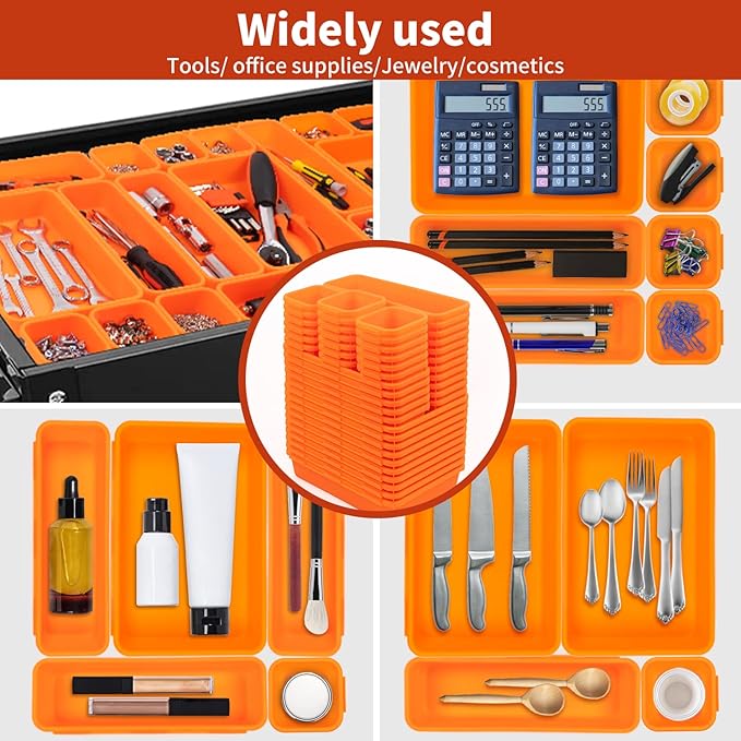 45 Pack Tool Box Organizer Tool Tray Dividers, Toolbox Drawer Organizers Storage Trays for Rolling Tool Chest, Work Bench Cabinet Bins, Hardware Parts Screw Nut Bolt Small Tools Organization - Orange
