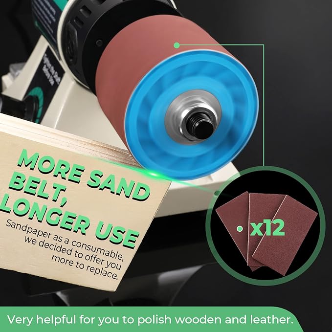 Leather Burnishing Machine with 12pcs Sanding Sleeves Adjustable Speed Burnisher Leather Edge Polishing Grinding Kit Rosewood Grinding Head Sander Buffing Motor 110V