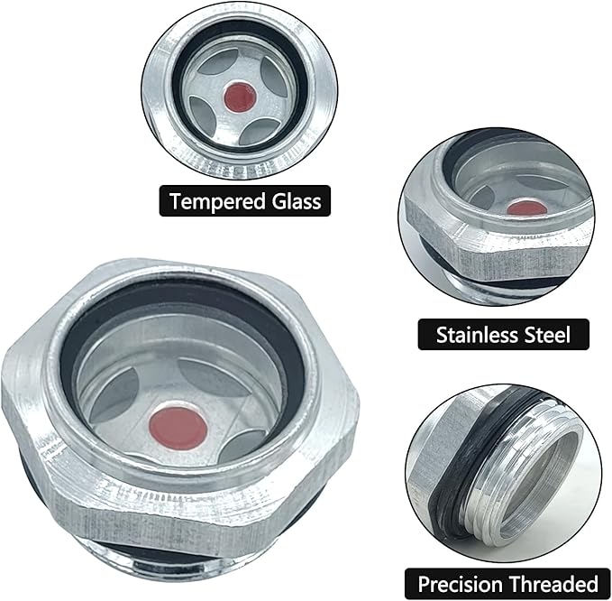 5 Pcs Oil Sight Glass 1/4'' 1/2'' 3/4'' 3/8'' 1'' Male Threaded Stainless Steel Sight Glass Oil Liquid Level Gauge Oil Indicator Window Hydraulic Tank Sight Glass for Pump Air Compressor Fittings