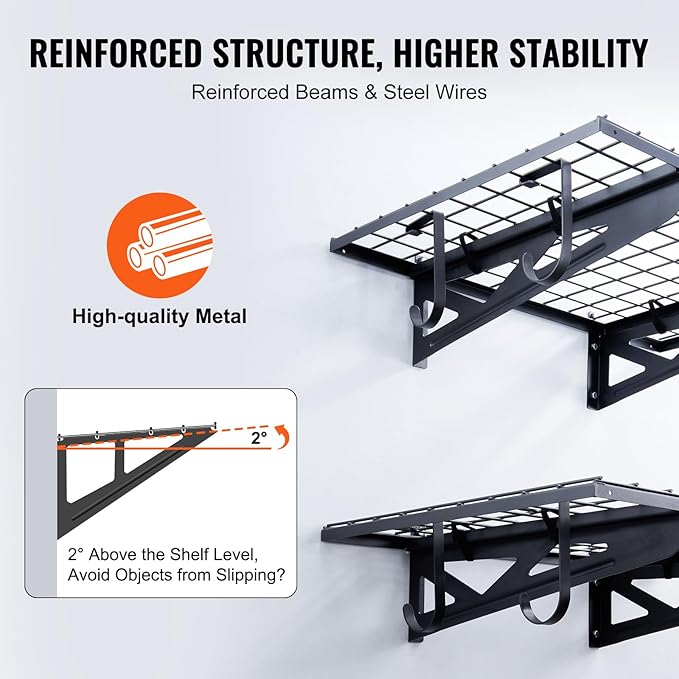 VEVOR Garage Shelving Wall Mounted, 2 x 3 ft Heavy Duty Garage Wall Shelves, 500 lbs Load Capacity Garage Storage Rack Floating Shelves, 2 Pack, Suitable for Shop, Shed, Garage Storage