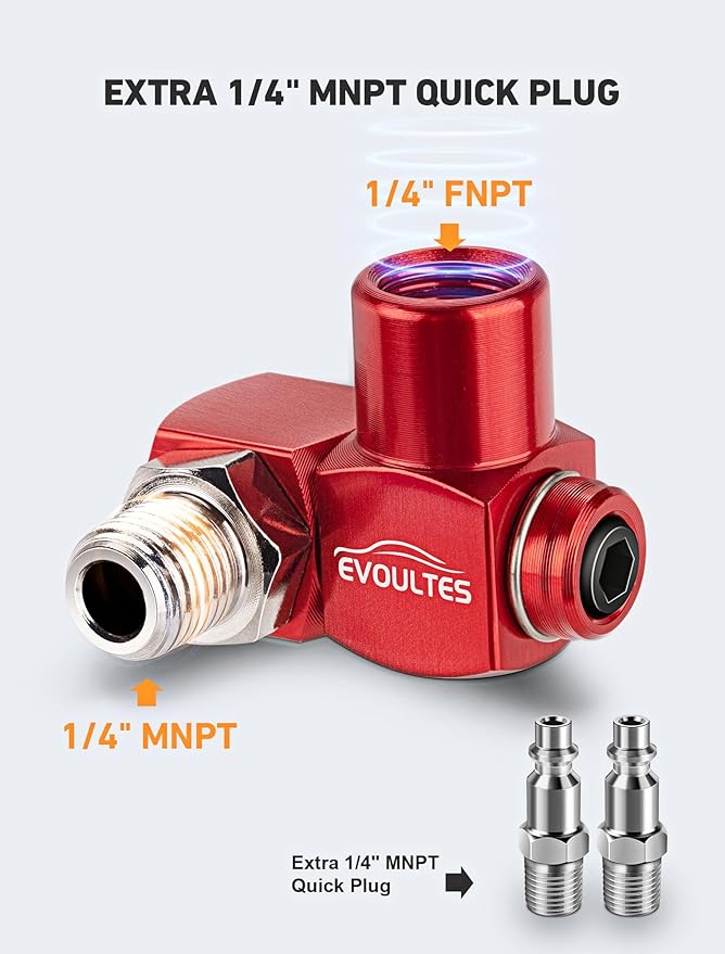 2-Packs 1/4" NPT 360 Degree Swivel Air Hose Fittings, No Leakage Air Hose Connector with 1/4 Inch MNPT Quick Connect, Swivel Air Fittings for Air Hose Air Compressor Attachments