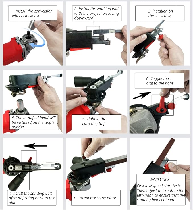 Mini Belt Sander Sanding Head Adapter, M10 Angle Grinder Belt Sander with Two Working Walls, Convert Your Angle Grinder To Belt Sander, for Electric Angle Grinder