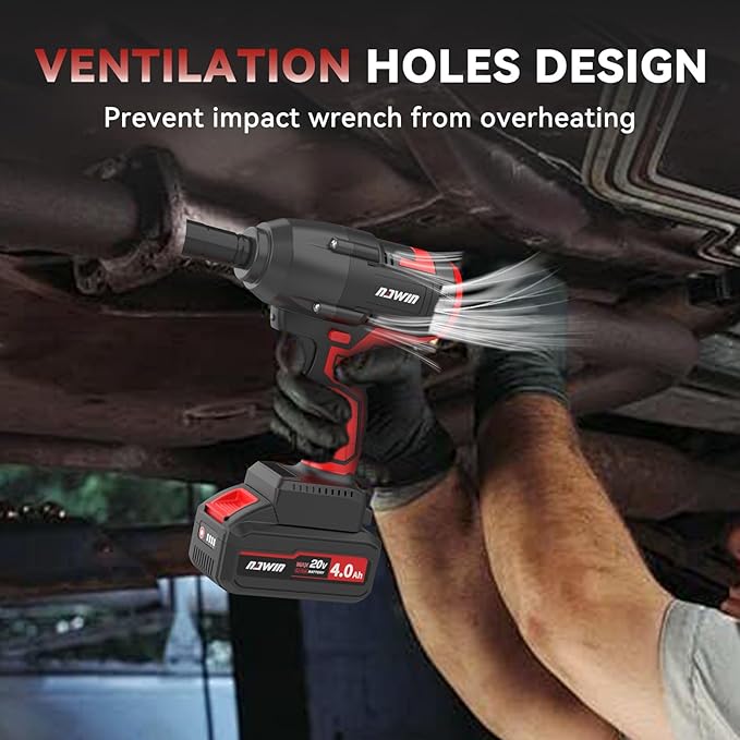 NAWIN Cordless Impact Wrench, 1/2 Impact Gun,450 ft-lbs (600N.m),Brushless Motor, Impact Wrench with 2×4.0Ah Battery,Power Impact Wrench with Sockets Kit, Fast Charger