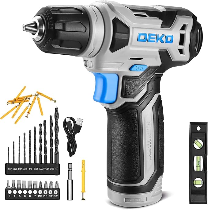 DEKOPRO 8V Cordless Drill, Drill Set with 3/8"Keyless Chuck, Built-in LED, Type-C Charge Cable, 42pcs Acessories, Power Drill for Drilling and Tightening/Loosening Screws