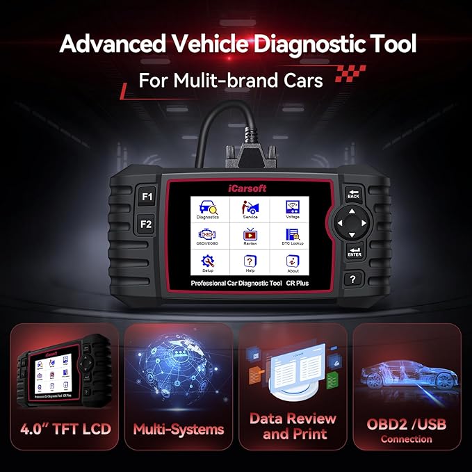 iCarsoft CR Plus OBD2 Scanner Diagnostic Tool, Code Reader for ABS Transmission Engine Airbag System. Car Scan Tool with EVAP and O2 Sensor Test,On-Board,Freeze Frame,Oil Reset-2025-Free Update