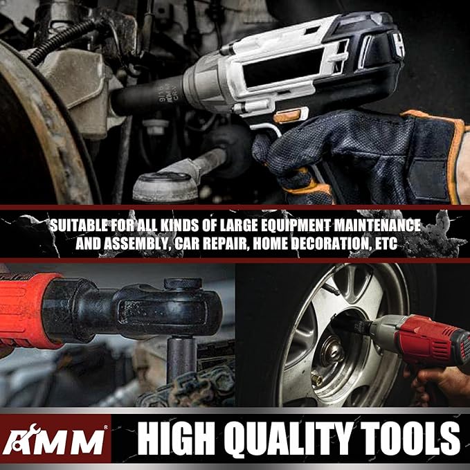 AMM 3/8" Drive Impact Socket Set, 48-Piece Standard SAE (5/16 to 3/4 inch) and Metric (8-22mm) Size, 3" and 6" Drive Extension Bar, Impact Universal Joint, 3/8" to 1/2" Impact Adaptor, CR-V