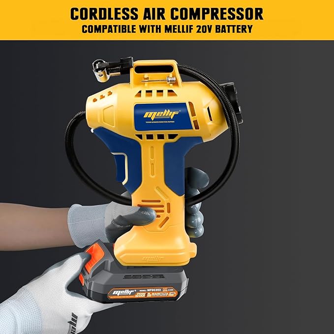 Mellif Tire Inflator Air Compressor Compatible with DeWalt 20V Max Battery, 160 PSI Cordless Portable Air Pump with Mellif 2.0Ah Battery & Charger, Digital Pressure Gauge for Car, Bike, Sport Ball