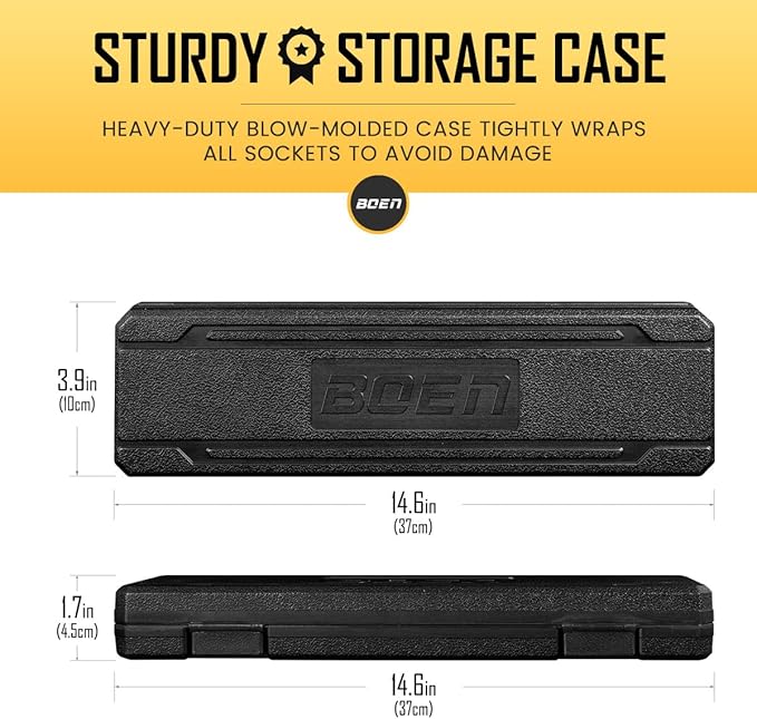 BOEN 1/2" Drive Deep Impact Socket Set, 11 Pieces Socket Set Metric 10-24mm, 6 Point Design, Cr-V Steel, Laser Marking, Durable Storage Case, Meets ANSI Standards