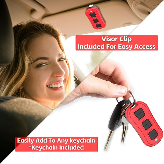 Garage Door Opener Remote Compatible with Liftmaster/Chamberlain/Craftsman Garage Door Opener with Yellow Purple Red Orange Green Learn Button, Visor & Keychain Type, Upgraded Version, 2 Pack