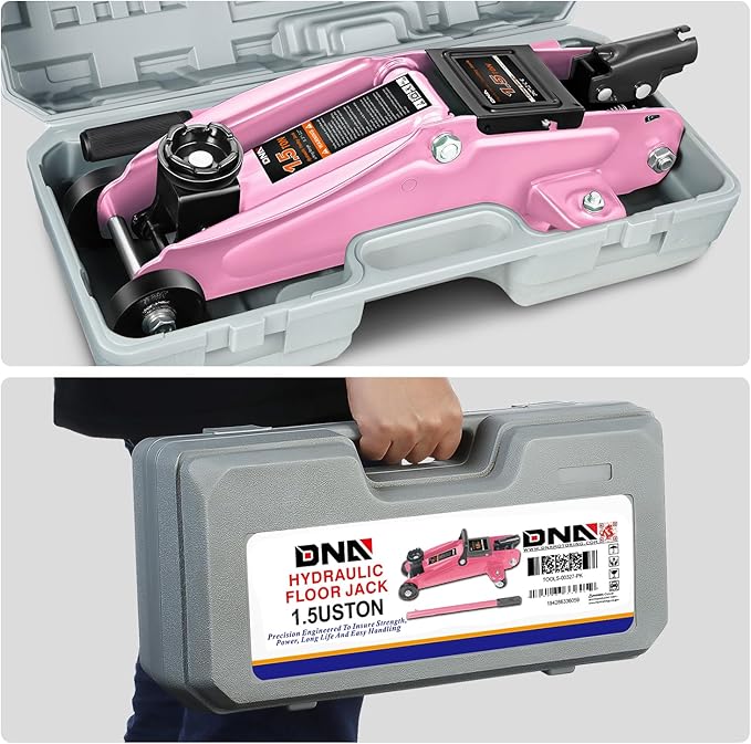 DNA MOTORING Low Profile Hydraulic Trolley Service/Floor Jack, 1.5 Ton (3000 lbs) Capacity, Lifting Range 5.3"-12", Pink, TOOLS-00327-PK