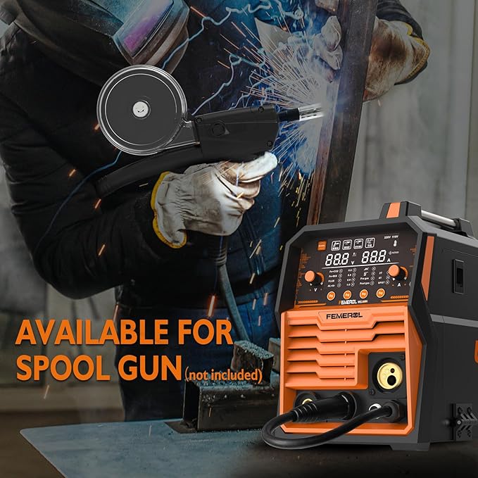 250A MIG Welder,6 in 1 Gas MIG/Gasless Flux Core/Stick/Lift TIG/Spot Welding/Spool Gun Compatible Aluminum Welding Machine Large LED Display 110V/220V Multi Process Welder