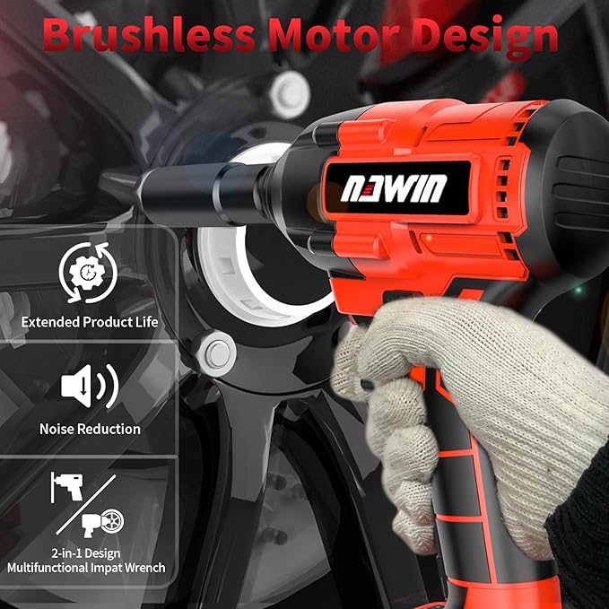 NAWIN Cordless Impact Wrench,Multi-Speed Adjustment Cordless Electric Impact Wrench with Led Light, 240 Ft& 320N Power. Impact Socket Set 1/2 Drive,20V Impact Wrench With 4.0Ah Battery, Fast Charger