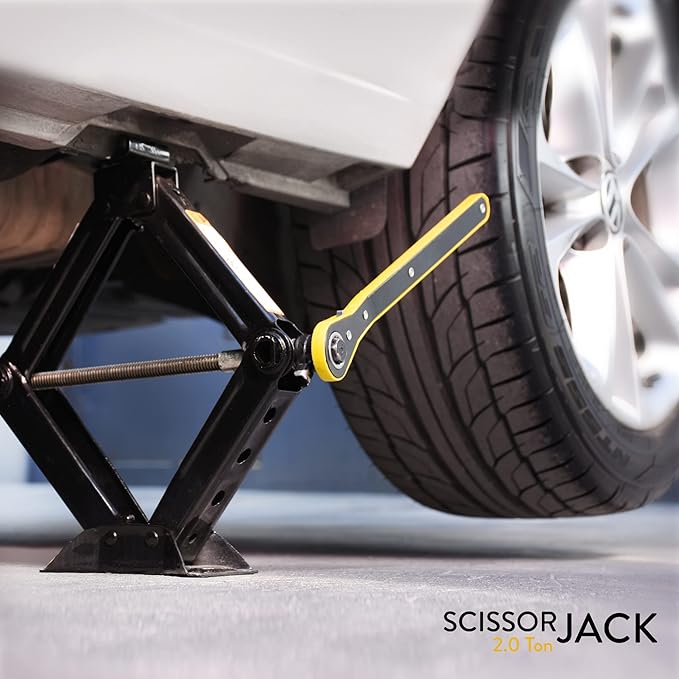 Scissor Jack for Car - 2.0 Ton (4,400 lbs) | Car Jack Kit - Tire Jack | Portable, Ideal for SUV and Auto - Smart Mechanism with Ratchet | Heavy Duty Material