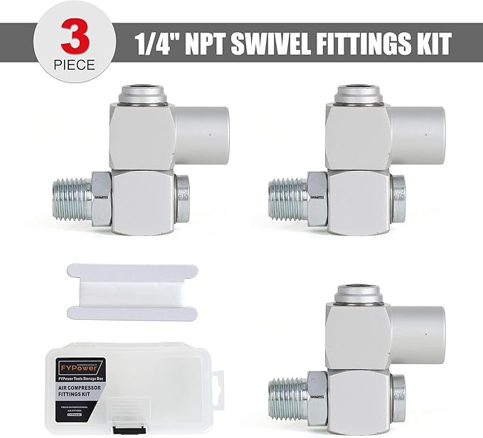 Air Hose Fittings, 3 Pieces 360 Degree Swivel Air Hose Connectors, 1/4" NPT Male and Female Threads Air Fittings