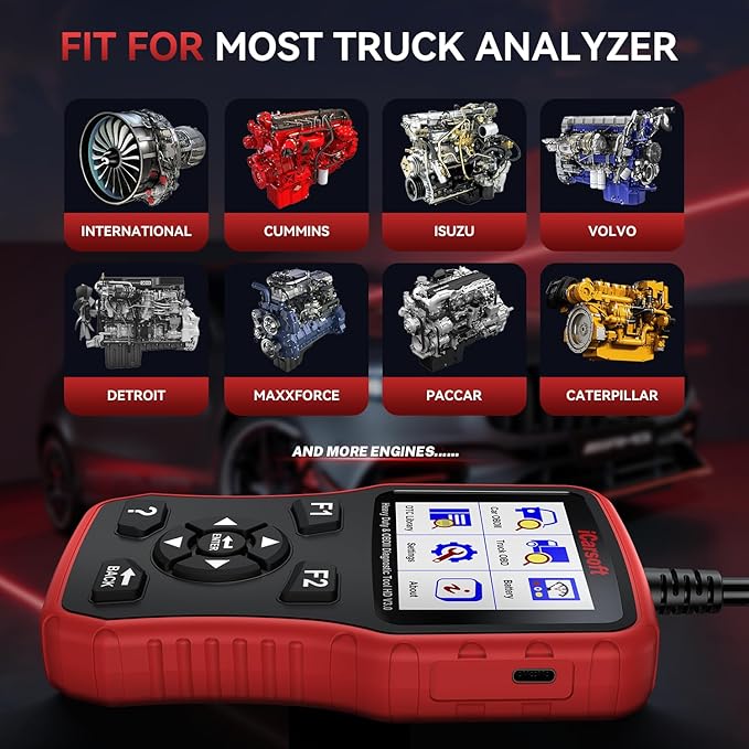 Heavy Duty Truck Scanner, iCarsoft HD V3.0 Multi-System OBD2 Diagnostic Scan Tool for Truck, Car, Mini Van, Light Duty Vehicle, Code Reader,Battery Test, Graphic Data Display-Red