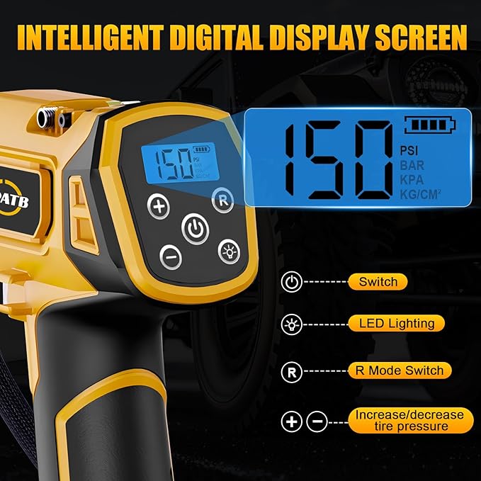 Cordless Tire Inflator Air Compressor for Dewalt 20V Max Battery,150PSI Portable Handheld Air Pump with Digital Pressure Gauge for Cars Motorcycles Bikes Sport Balls(Battery Not Included)