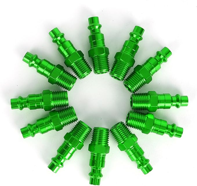 Air Hose Fittings, 12 Pieces I/M Industrial Type Air Plugs with 1/4" NPT Male Threads, Green