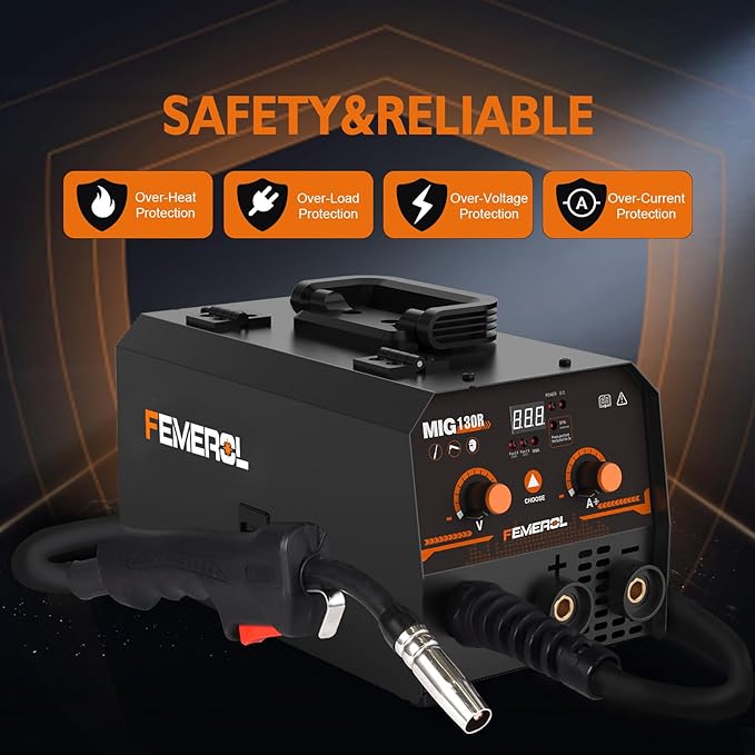 MIG Welder,2 in 1 Flux core/Stick Welder,130Amp 110V Gasless MIG Welding Machine with Synergy IGBT Inverter Welder Portable Wire Feed Welder