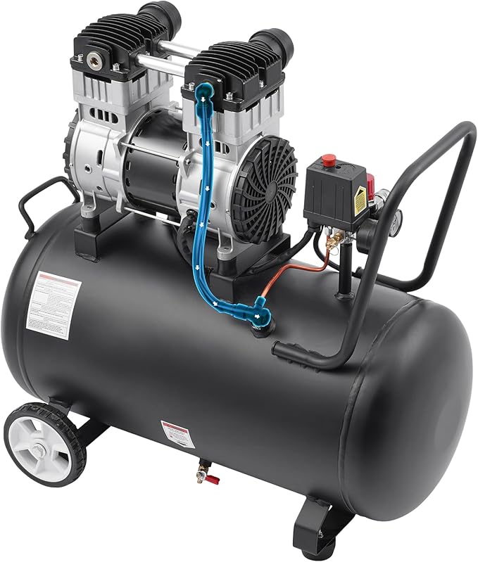 VEVOR Air Compressor, 15 Gallon Steel Tank, 2HP 5.3 CFM@90 PSI Oil Free Air Compressor & Max. 125PSI Pressure, 78dB Ultra Quiet Portable Compressor, for Auto Repair, Tire Inflation, Spray Painting