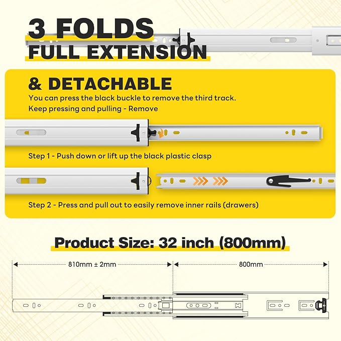 AOLISHENG 1 Pair Heavy Duty Drawer Slides 12 14 16 18 20 22 24 26 28 30 32 34 36 38 40 Inch 100 lb Load Capacity Side Mount Full Extension Ball Bearing Cabinet Rails Tool Box Runners Tracks Glides