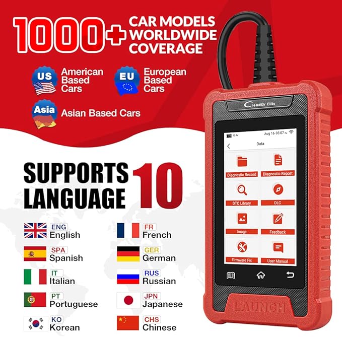 LAUNCH Elite ABS Bleeding Scan Tool,Engine Transmission ABS SRS OBD2 Scanner Diagnostic Tool,Throttle Reset Code Reader,Lifetime Online Update,4'' Touch Screen,AUTO VIN,Battery Test,Live Data Graph