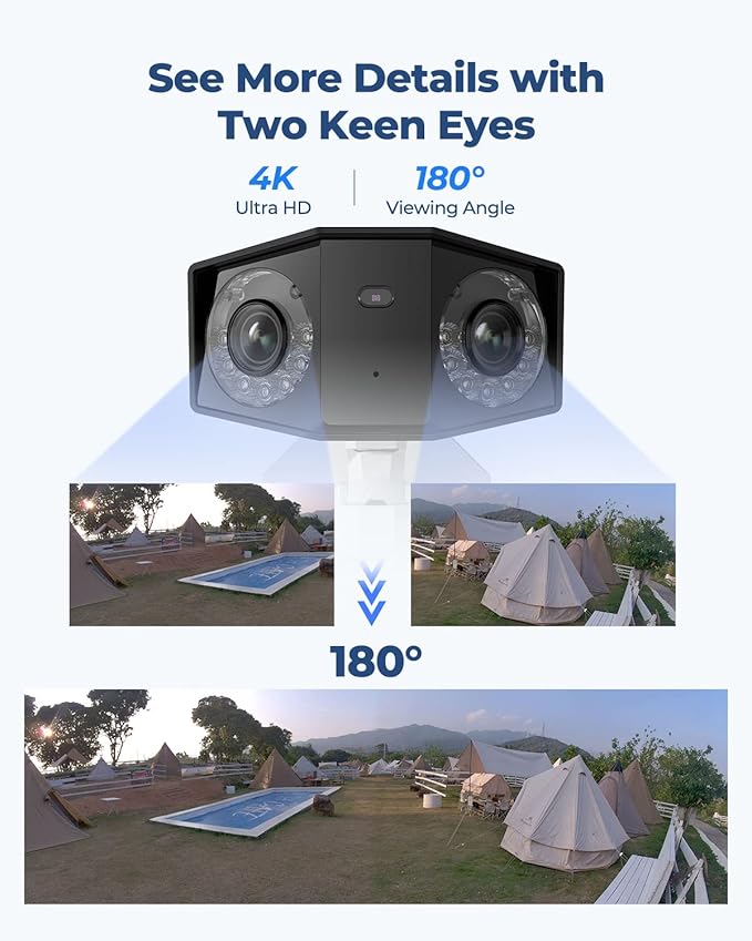 REOLINK 4K PoE Security Camera System, Home Outdoor IP Camera in 180 Degree Viewing Angle, Human/Vehicle/Pet Detection, Color Night Vision, Two Way Talk, Up to 256GB microSD Card, Duo 2 PoE